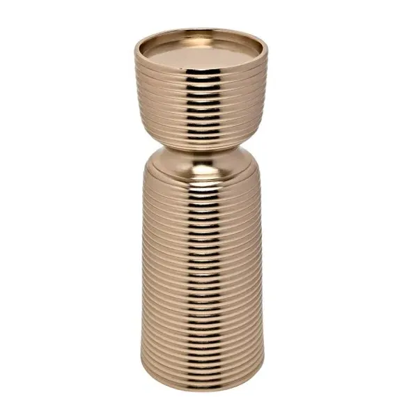 Pillar Candle Holder with Ribbed Texture - Gold image