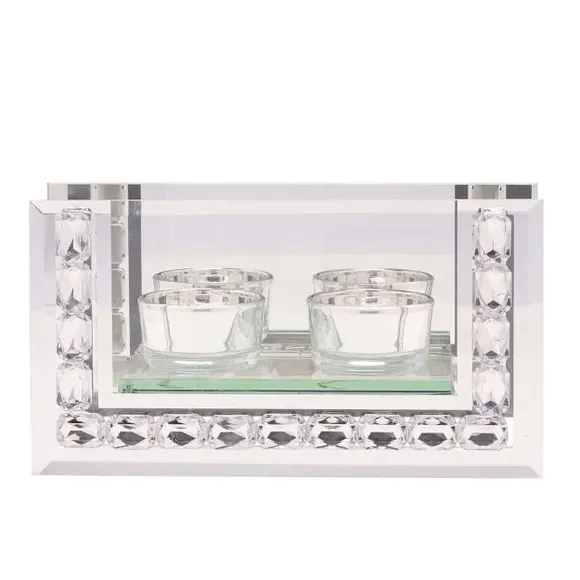 Rectangle Double Tealight Holder - Silver, Glass