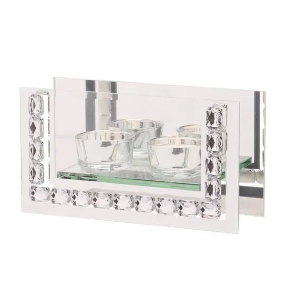 Rectangle Double Tealight Holder - Silver, Glass