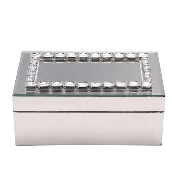 Rectangle Jewellery Box - Silver, Crystal