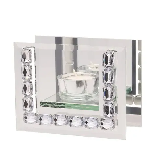 Rectangle Tealight Holder - Silver, Crystal