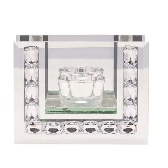 Rectangle Tealight Holder - Silver, Crystal image