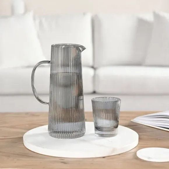 Ribbed Glass Jug - Grey
