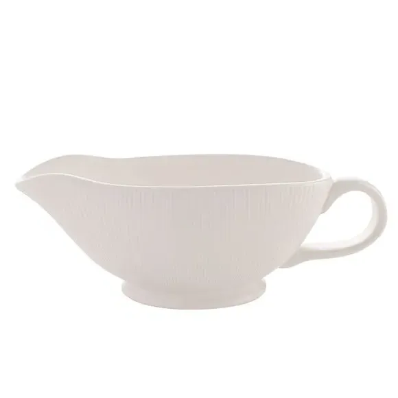 Ribbed Gravy Dish - White, Stoneware