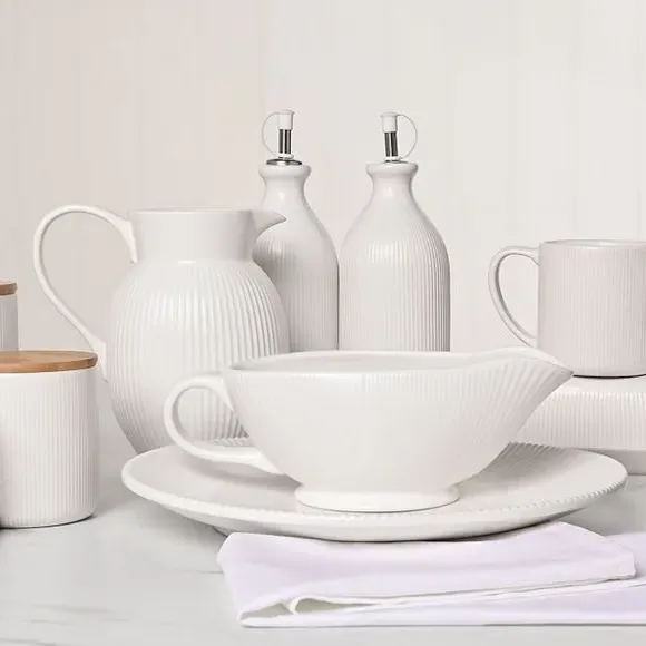 Ribbed Milk Jug - White, Stoneware