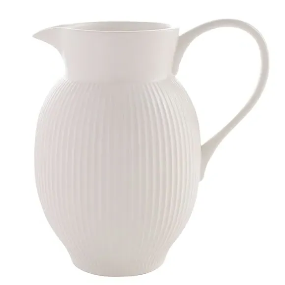 Ribbed Pitcher Jug - White, Stoneware