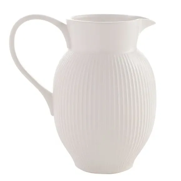 Ribbed Pitcher Jug - White, Stoneware image