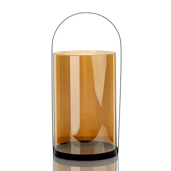 Round Glass Lantern with Metal Frame - Amber