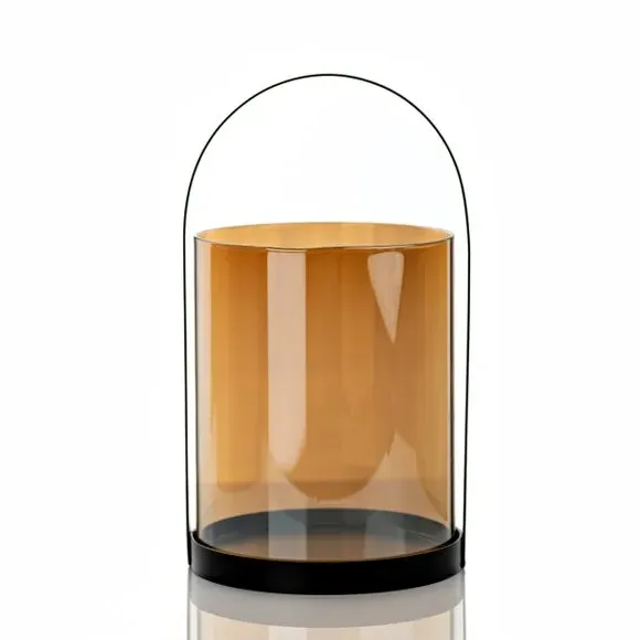 Round Glass Lantern with Metal Frame - Amber image