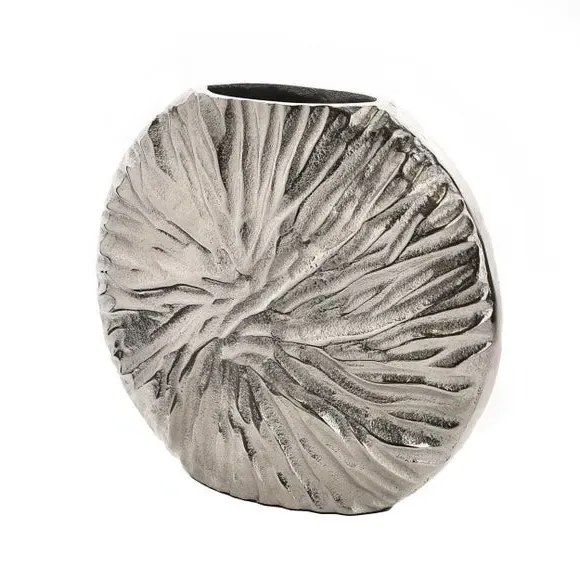 Round Metal Vase with Textured Design - Silver