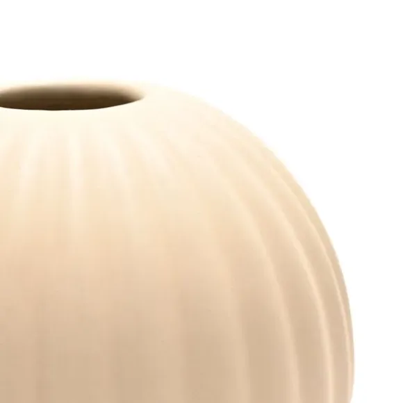 Round Ribbed Vase - Cream, Ceramic