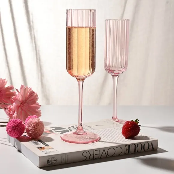 Set of 2 Champagne Flutes - Pink, Glass