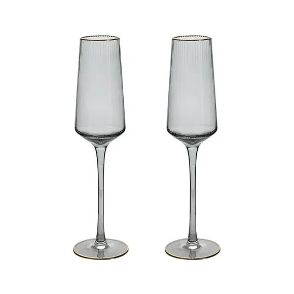 Set of 2 Champagne Flutes with Gold Rim - Grey image