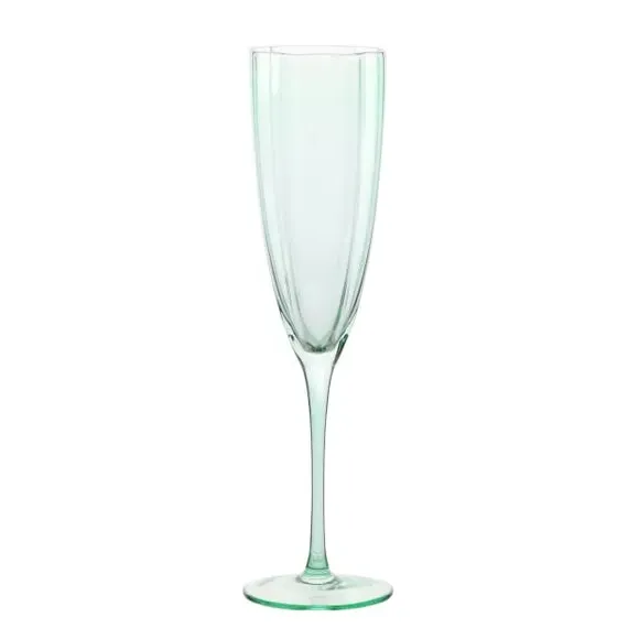 Set of 2 Champagne Glasses Scalloped - Green