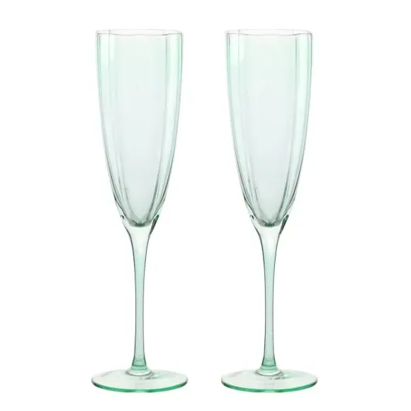 Set of 2 Champagne Glasses Scalloped - Green image