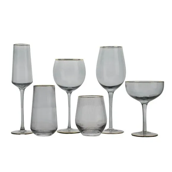 Set of 2 Gin Glasses with Gold Rim - Grey