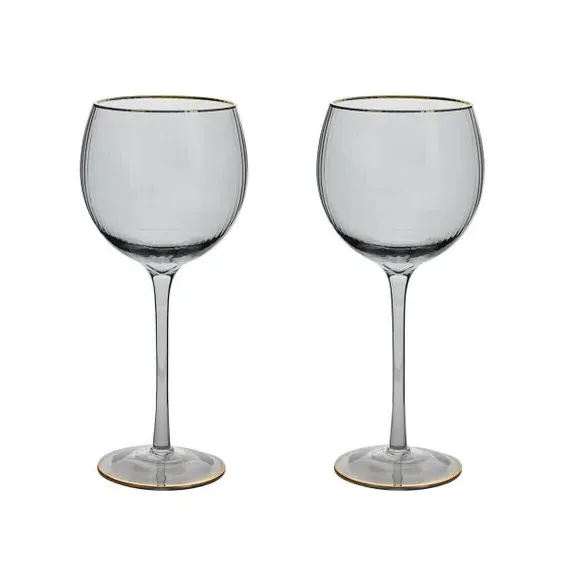 Set of 2 Gin Glasses with Gold Rim - Grey image