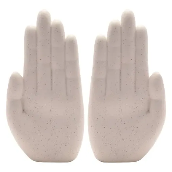 Set of 2 Hand Bookends - White, Ceramic