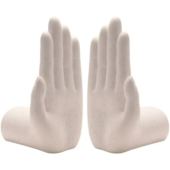 Set of 2 Hand Bookends - White, Ceramic image