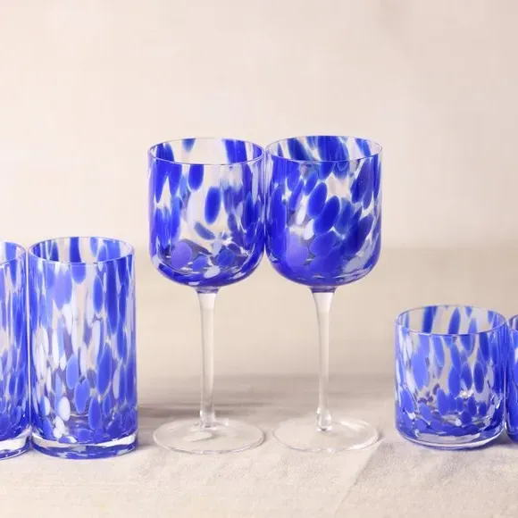 Set of 2 High Ball Glasses - Blue, Tortoise Shell