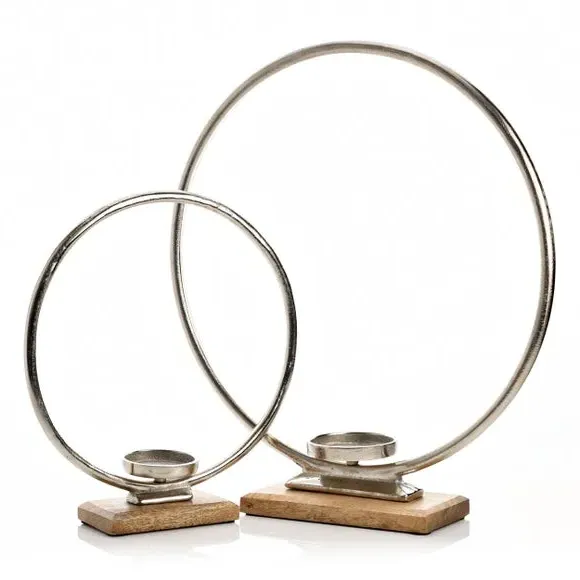 Set of 2 Hoop Candlestick Holders - Silver, Metal