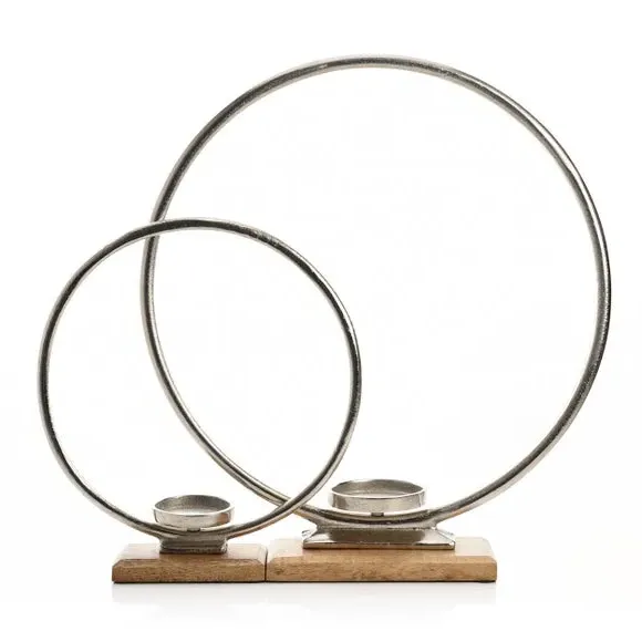 Set of 2 Hoop Candlestick Holders - Silver, Metal image