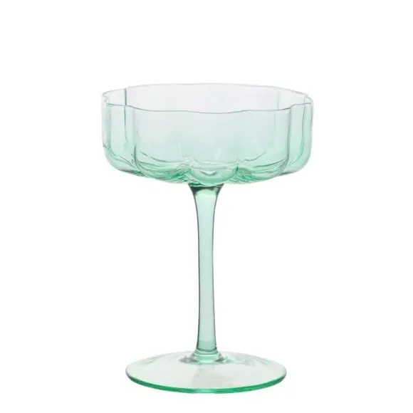 Set of 2 Saucer Glasses with Scallop Detail - Green