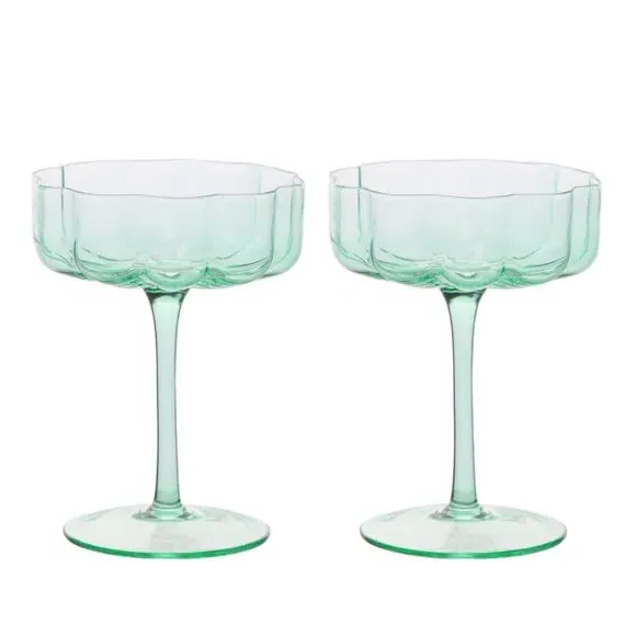 Set of 2 Saucer Glasses with Scallop Detail - Green image