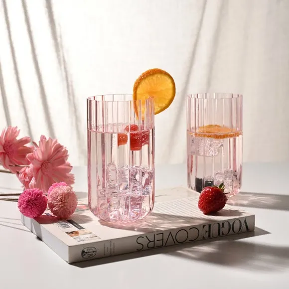 Set of 2 Scalloped Glass Tumblers - Pink image