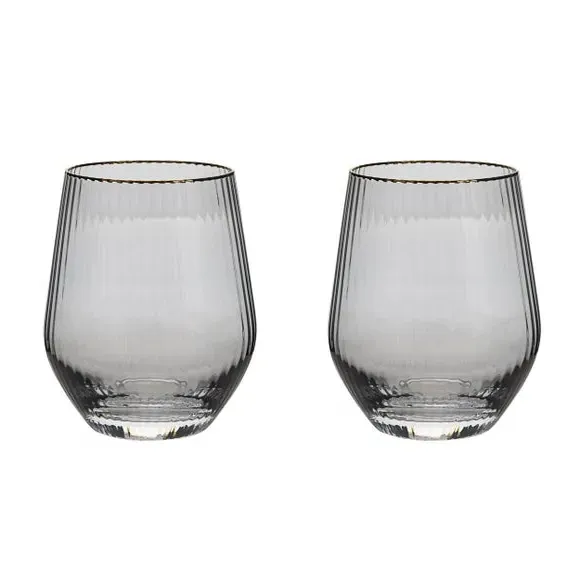 Set of 2 Tumbler Glasses with Gold Rim - Grey image