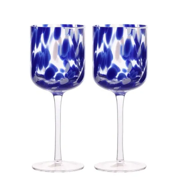 Set of 2 Wine Glasses - Blue, Tortoise Shell
