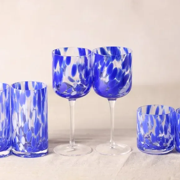 Set of 2 Wine Glasses - Blue, Tortoise Shell