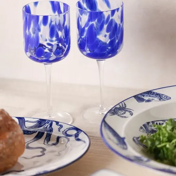 Set of 2 Wine Glasses - Blue, Tortoise Shell image