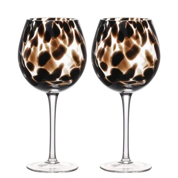 Set of 2 Wine Glasses - Brown, Tortoiseshell