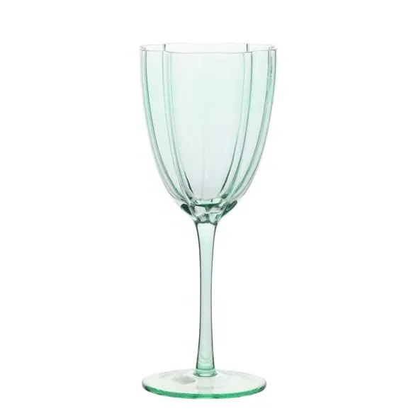 Set of 2 Wine Glasses Scalloped - Green, Glass