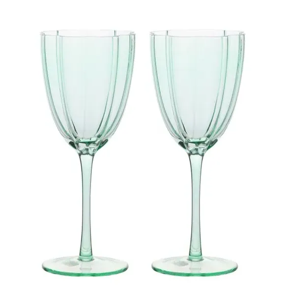 Set of 2 Wine Glasses Scalloped - Green, Glass image