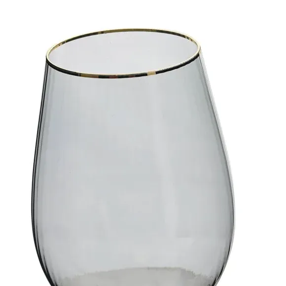 Set of 2 Wine Glasses with Gold Rim - Grey