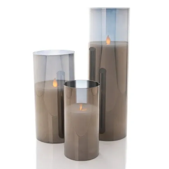 Set of 3 LED Candles - Grey, Glass