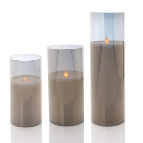 Set of 3 LED Candles - Grey, Glass image