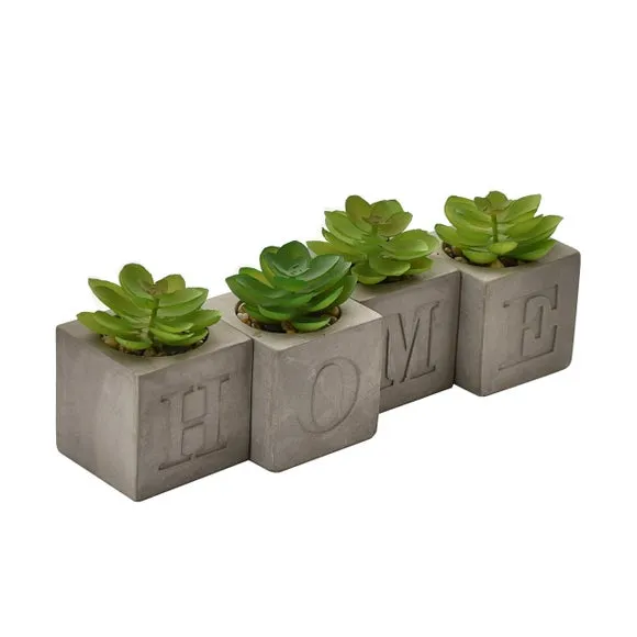 Set of 4 Artificial Succulents - Grey, Cement