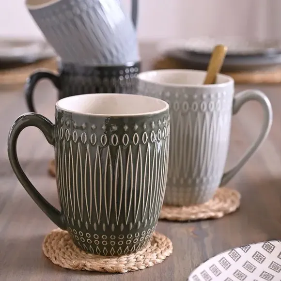 Set of 4 Coffee Mugs - Grey, Stoneware