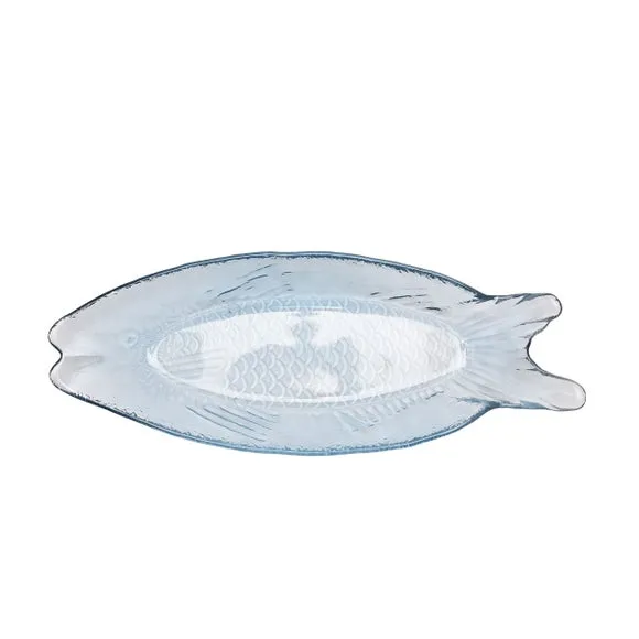 Set of 4 Fish Plates - Blue, Glass