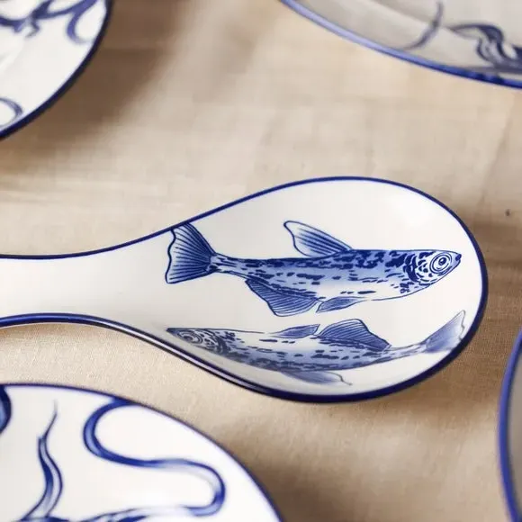 Set of 4 Fish Tapas Plates - White, Porcelain