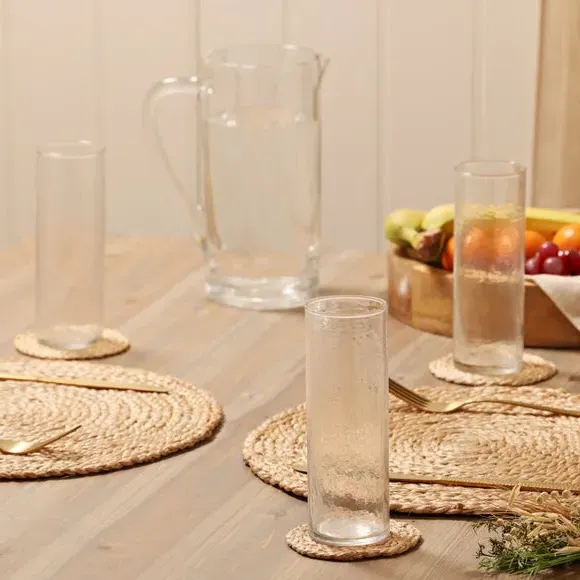 Set of 4 Hammered Tall Glasses - Clear Glass