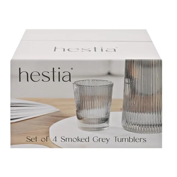 Set of 4 Ribbed Glasses - Grey
