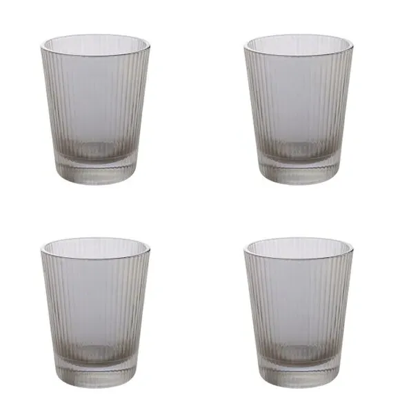 Set of 4 Ribbed Glasses - Grey