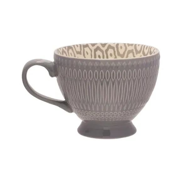 Set of 4 Tea Cups with Prints - Multicolor, Ceramic