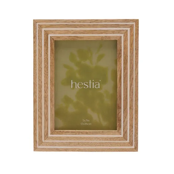 Striped Photo Frame with Stand - Brown, Wood