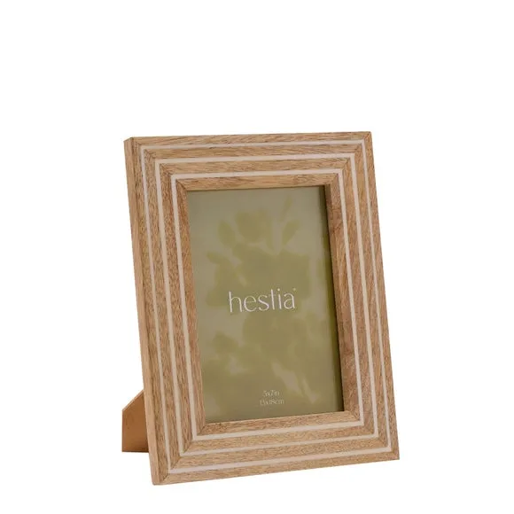 Striped Photo Frame with Stand - Brown, Wood