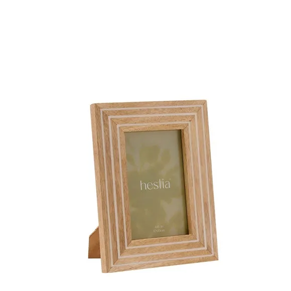 Striped Photo Frame with Stand - Brown, Wood image